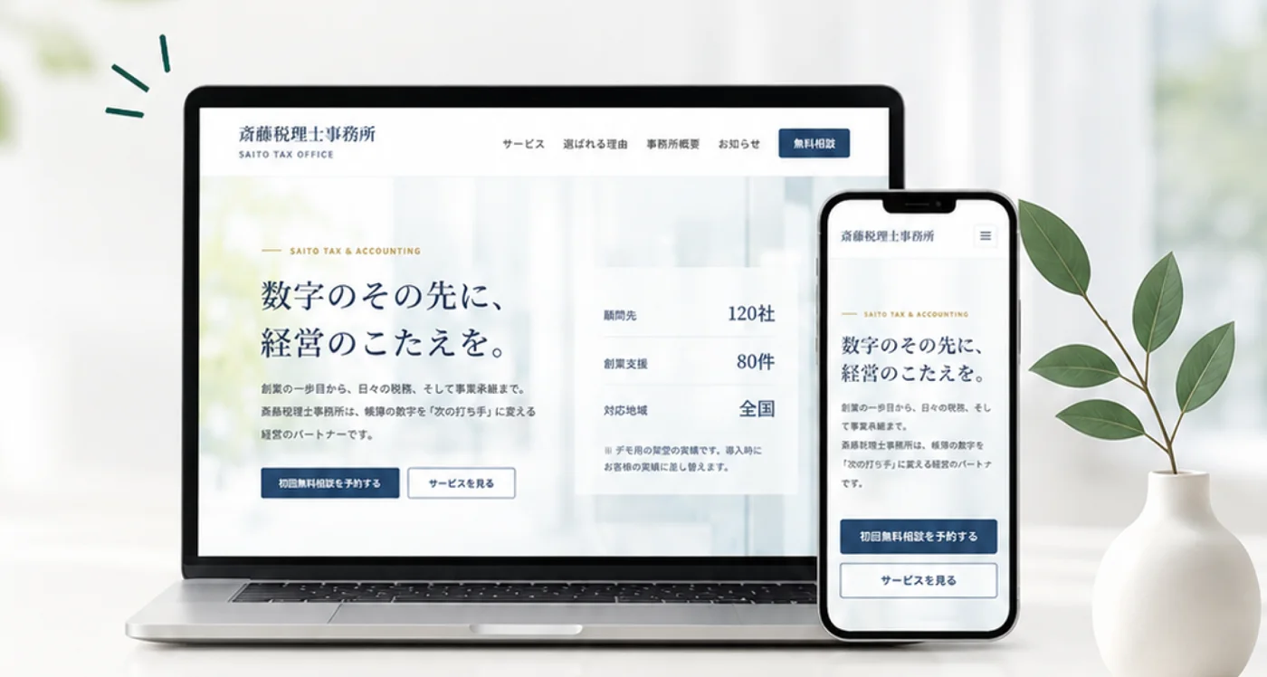 業種別デザインのホームページをPCとスマホで表示した例